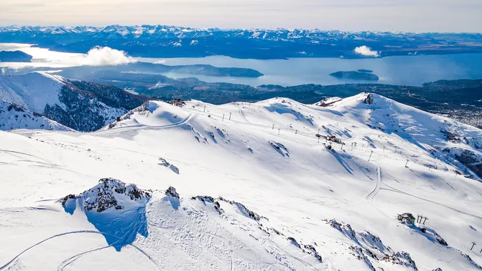 Aerial view of Cerro Catedral above Nahuel Huapi lake