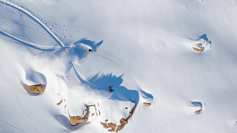 Wind-loaded snow and cornices on a slope at Cerro Catedral