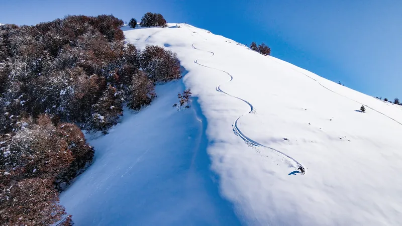 Turns down an open ridge beside native lenga forest at Cerro Catedral